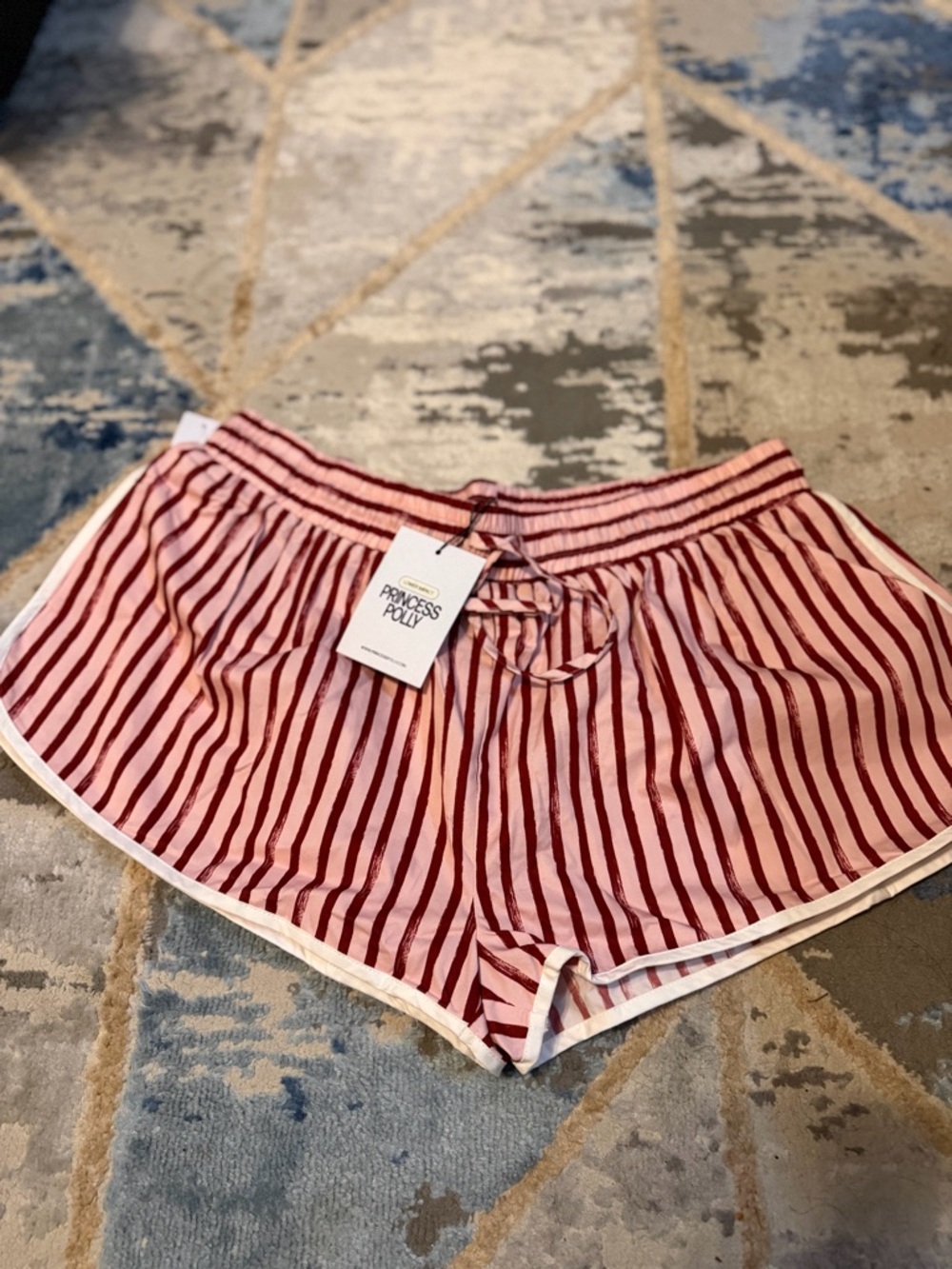 Princess Polly Pink & Burgundy Striped Lounge Shorts